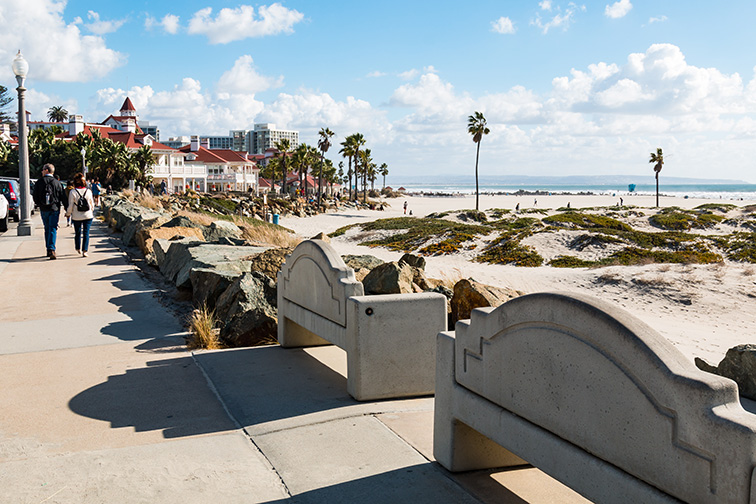 People stroll on the boardwalk on Coronado Central Beach; Courtesy Sherry V Smith/Shutterstock