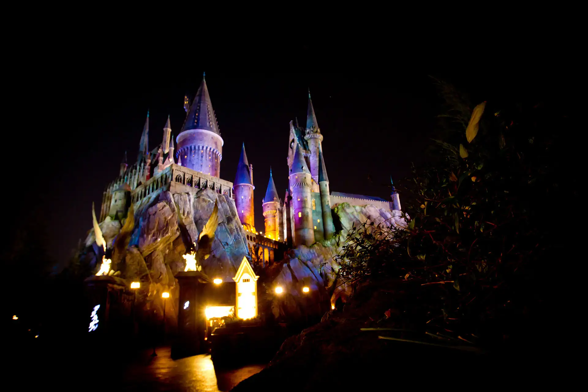 Nighttime at The Wizarding World of Harry Potter
