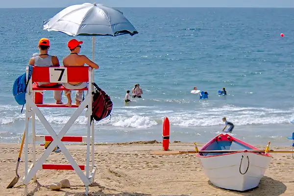 Lifeguards patrolling the beach at Misquamicut State Beach.